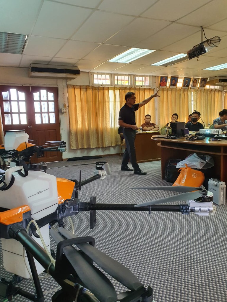 Agricultural drone equipment demonstrated during a training session
